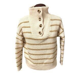 Madewell Canby Button Mockneck Sweater Tan/Antique Stripes Cream Womens size XXS